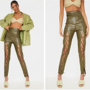 Pretty little thing Tall Olive Lace Up Pants